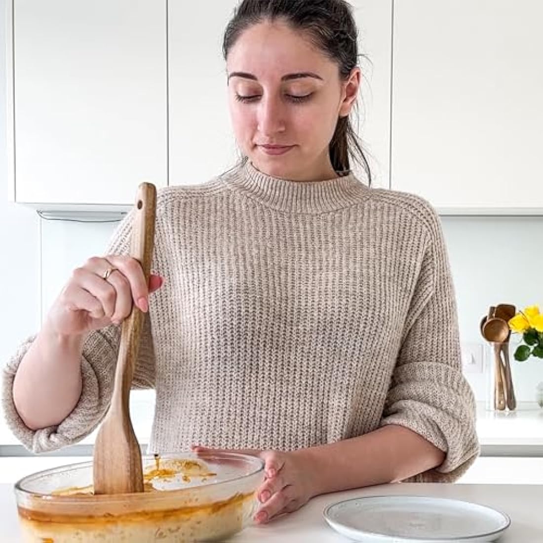 A&M Natural Living Küchenutensilien-Set aus Holz, 7-teilig, Kochlöffel-Set aus Holz, Servierlöffel, Holzspatel-Set, Kochlöffel-Küchensets
