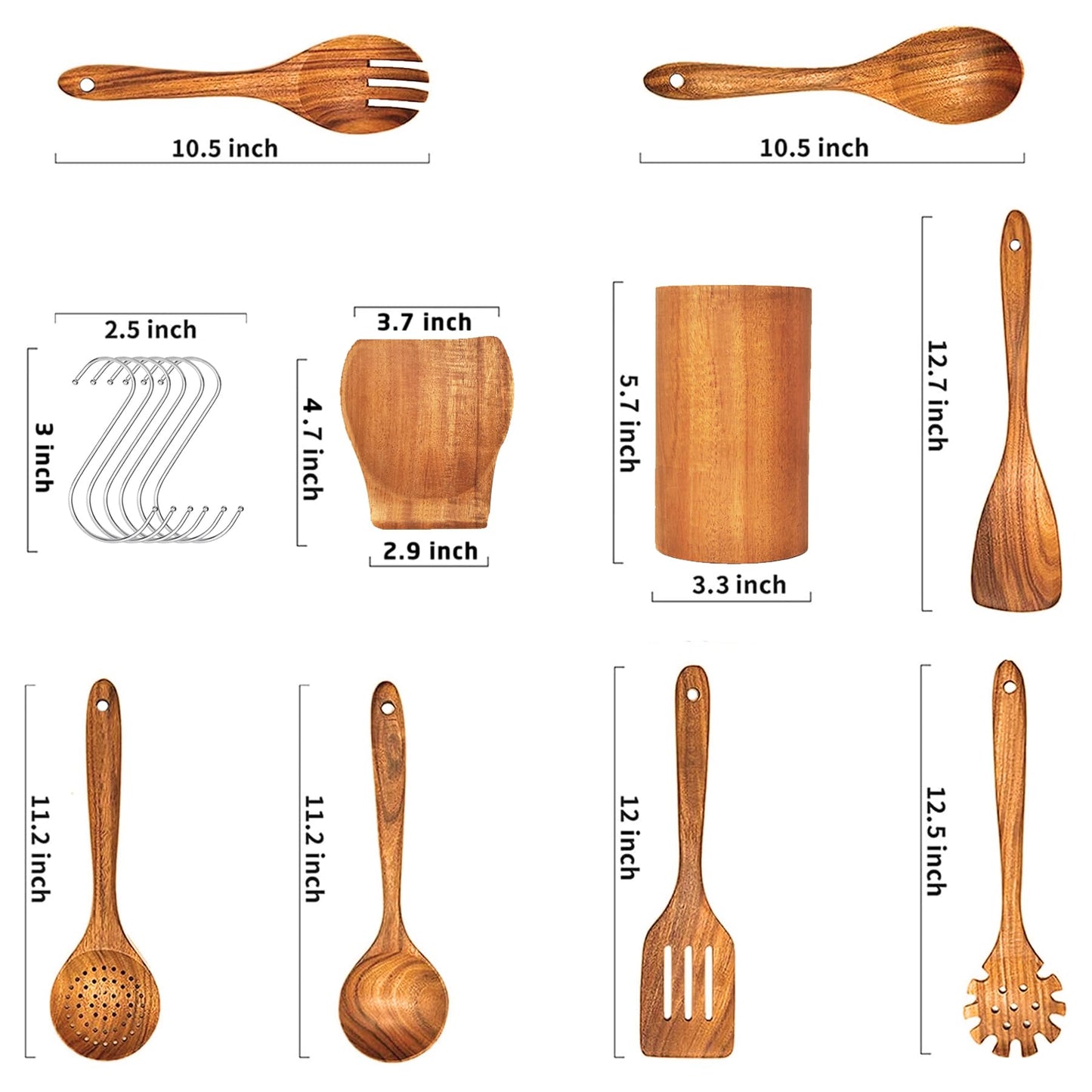 Kochlöffel aus Holz, 9-teiliges Holzutensilien-Set zum Kochen, Kochutensilien aus Holz mit bequemem Griff, Teakholz-Küchenutensilien-Set mit Utensilien