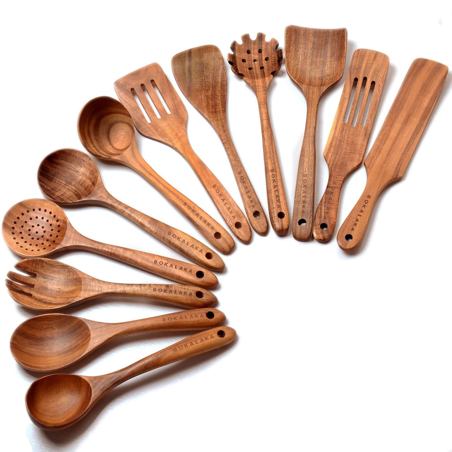 Kochlöffel aus Holz, 12er-Pack Küchenhelfer aus Holz, Kochbesteck-Set aus Holz, Natürliche Teakholz-Spachtel für