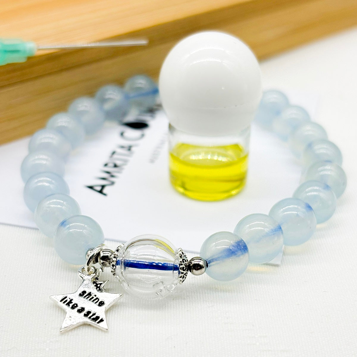 Armband aus 925er Sterling Silber mit Kristall - Aquamarin | Energie & Heilung | Diffuser Schmuck