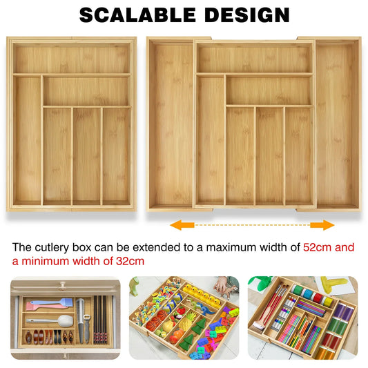 Kitchen Cutlery Drawer Organizer with 6 - 8 Compartments, Ideal Storing Knives, Forks and Other Utensils Cutlery Organizer Tray