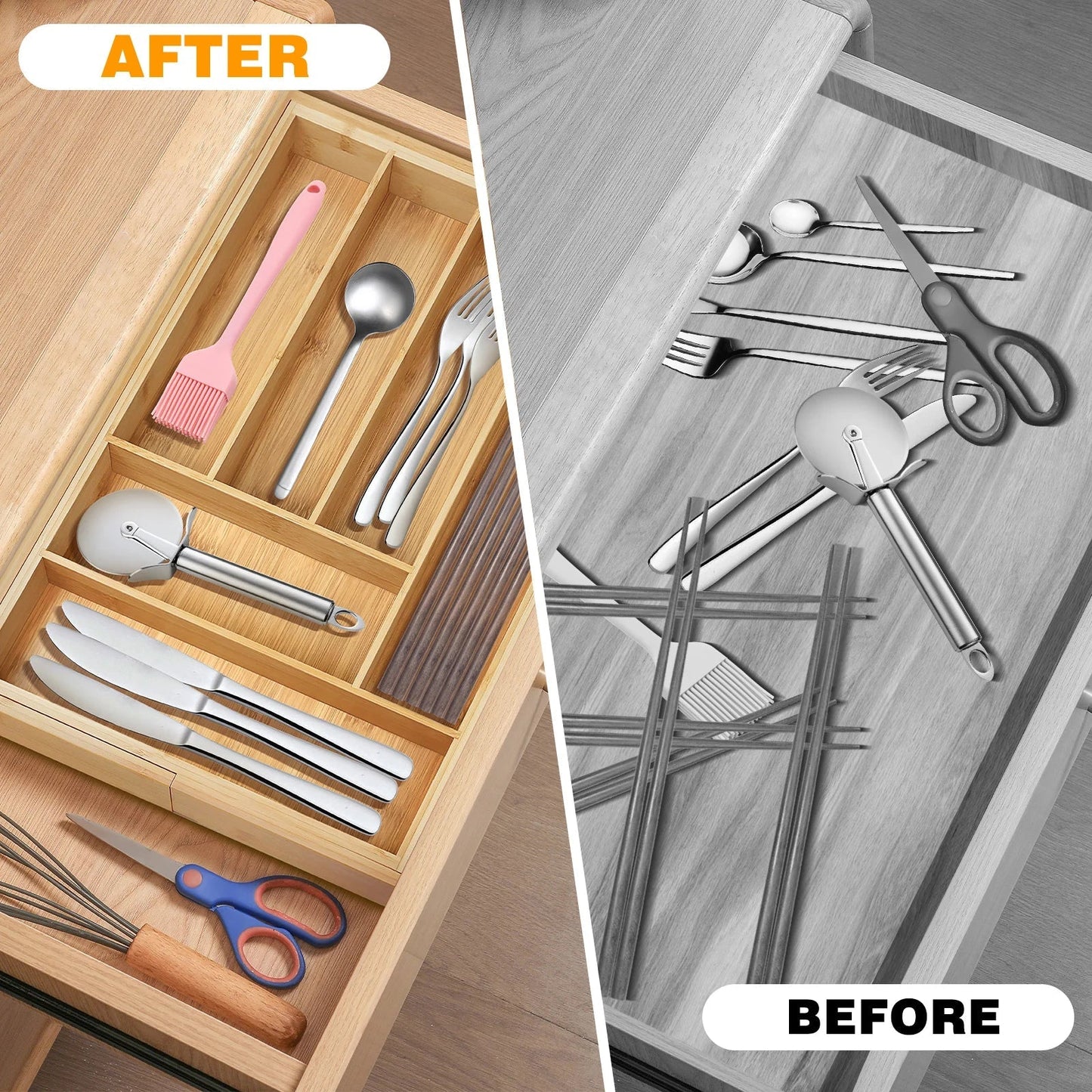 Besteckkasten für Schubladen mit 6 - 8 Fächern, Ideal zum Aufbewahren von Messern, Gabeln und anderem Besteck, Besteckorganizer
